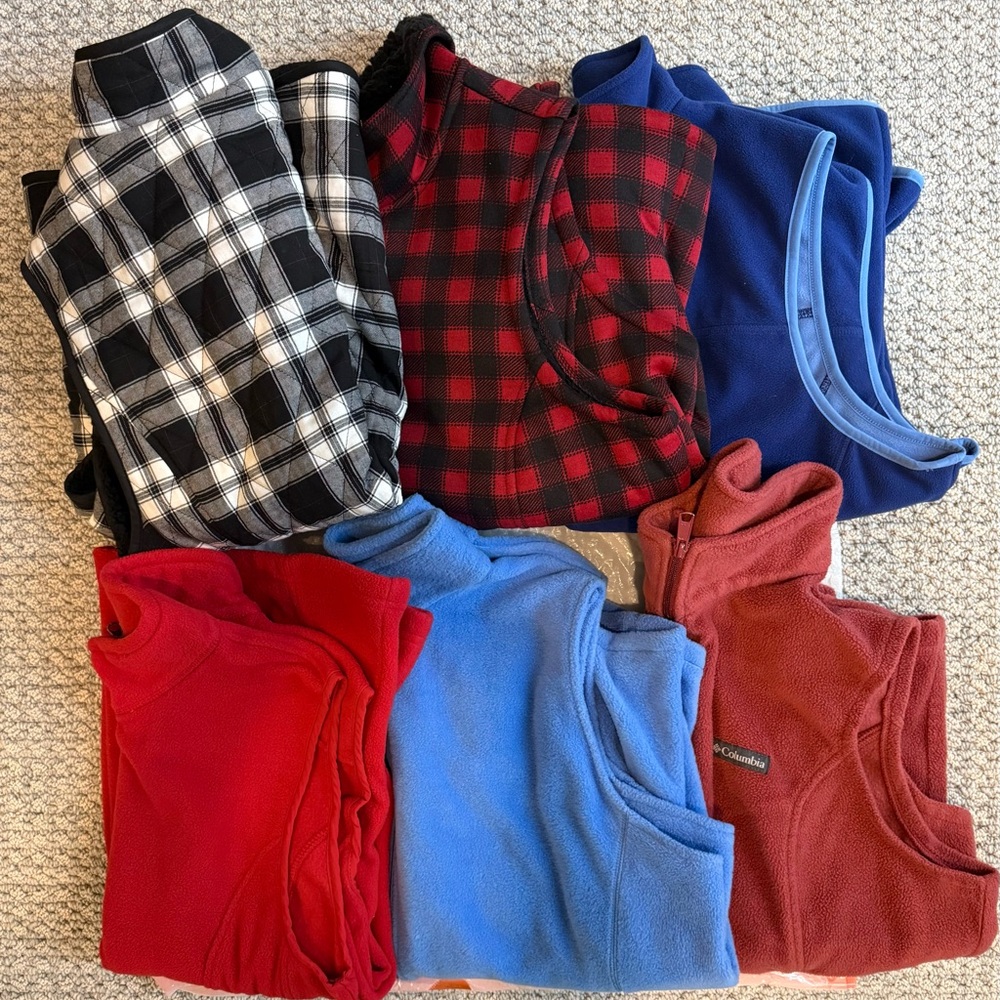 Set of 6: Name Branf Women’s Plaid and Solid Vest - Red, Blue, Black